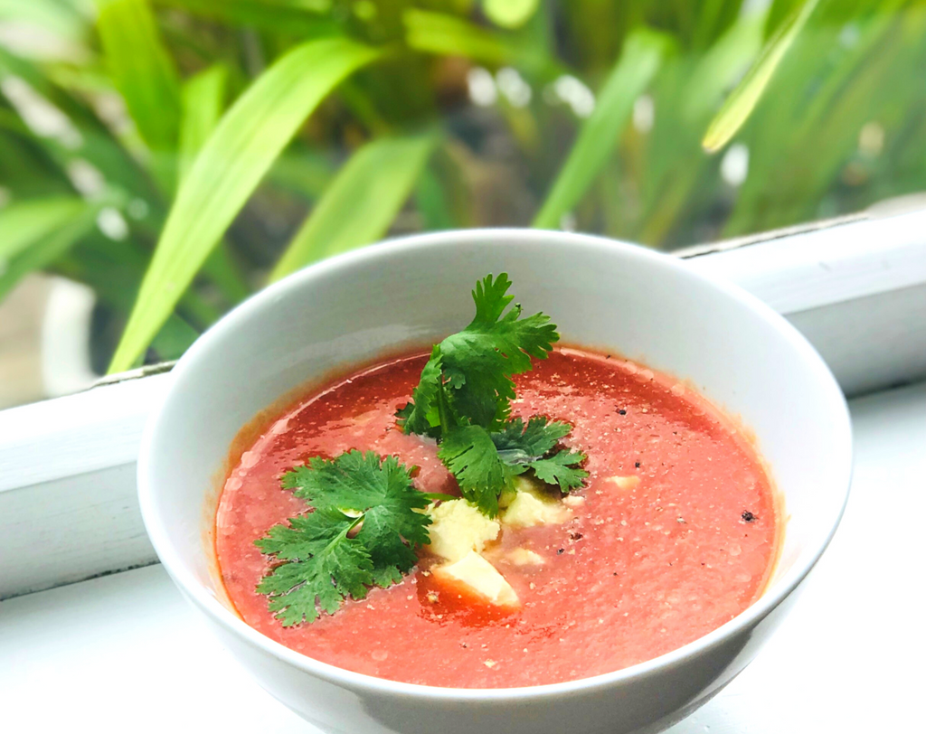 Lara's Winter Tomato Soup beautifully displayed in a bowl, showcasing a warm and comforting tomato-based soup, perfect for cold winter days.
