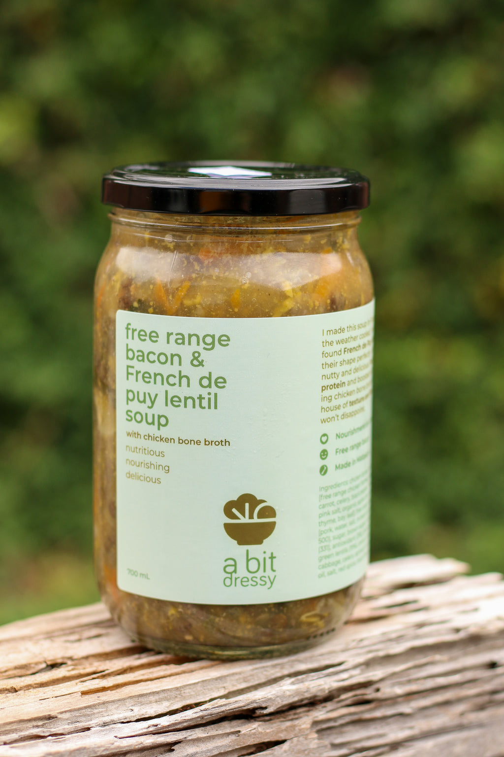 A bowl of French De Puy lentil, bacon, and spinach soup, featuring a rich and savory blend of ingredients, with tender bacon, French lentils, and vibrant spinach